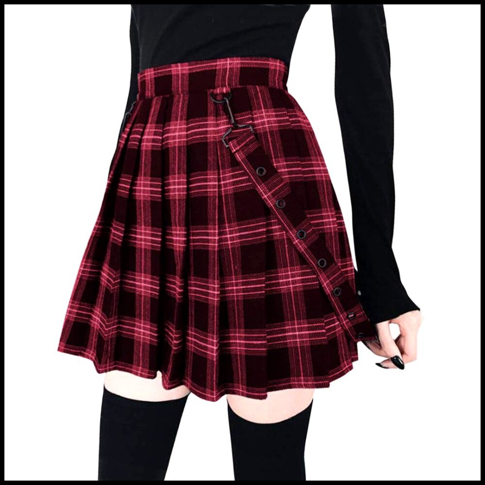 Pleated Mini Skirt with Removable Suspenders, High Waisted A-Line Flared